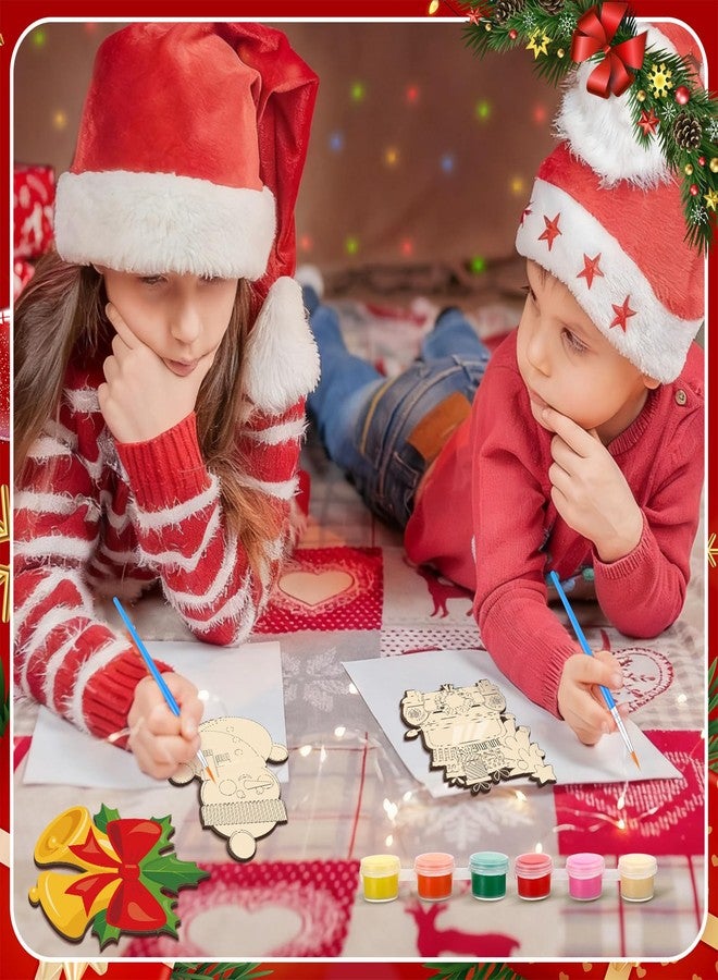 GlikCeil 12 Set Christmas Crafts Painting Kit Christmas Wooden Slices Cutouts Art DIY Craft Wooden Painting Party Supplies Santa Snowman Candy Elk Gingerbread for Xmas Party Gift - Image 3